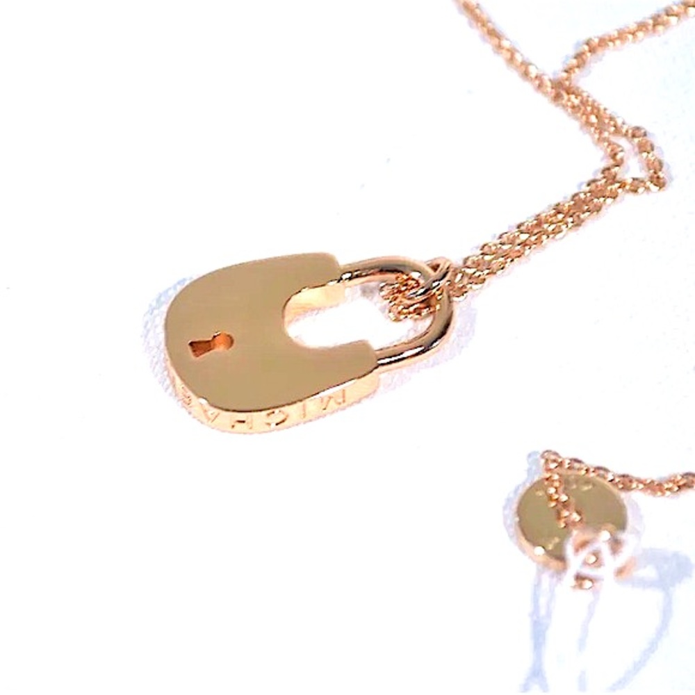 MICHAEL Michael Kors Rose Gold Crystal Padlock Lock Pendant Necklace MKJX8017791 - Picture 8 of 16